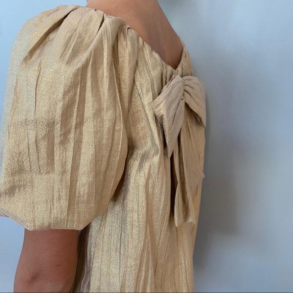 Gold Zara Blouse with Bow. Size 9 - Picture 6 of 10